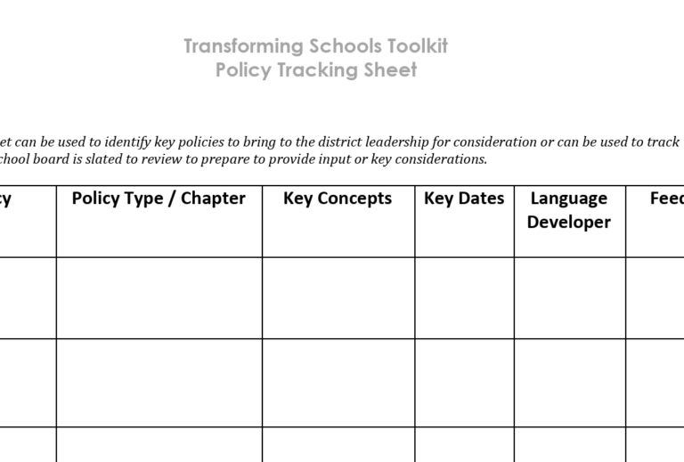 Transforming Schools Toolkit  Policy Tracking Sheet 