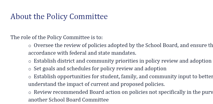 Establish a policy committee